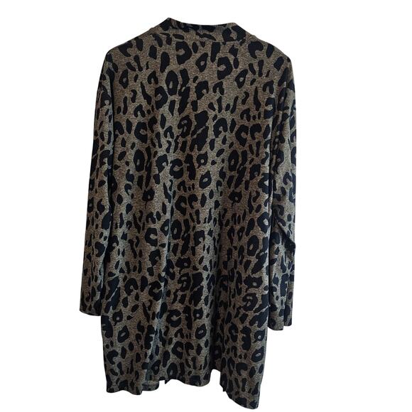 Leopard Print Open Cardigan Womens Size 1X Brown Long Classic Glam Relaxed - Picture 2 of 8